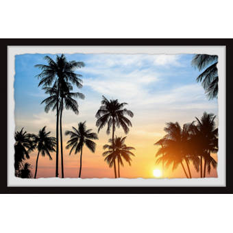 East Urban Home Black Palm Leaves Picture Frame Print On Paper