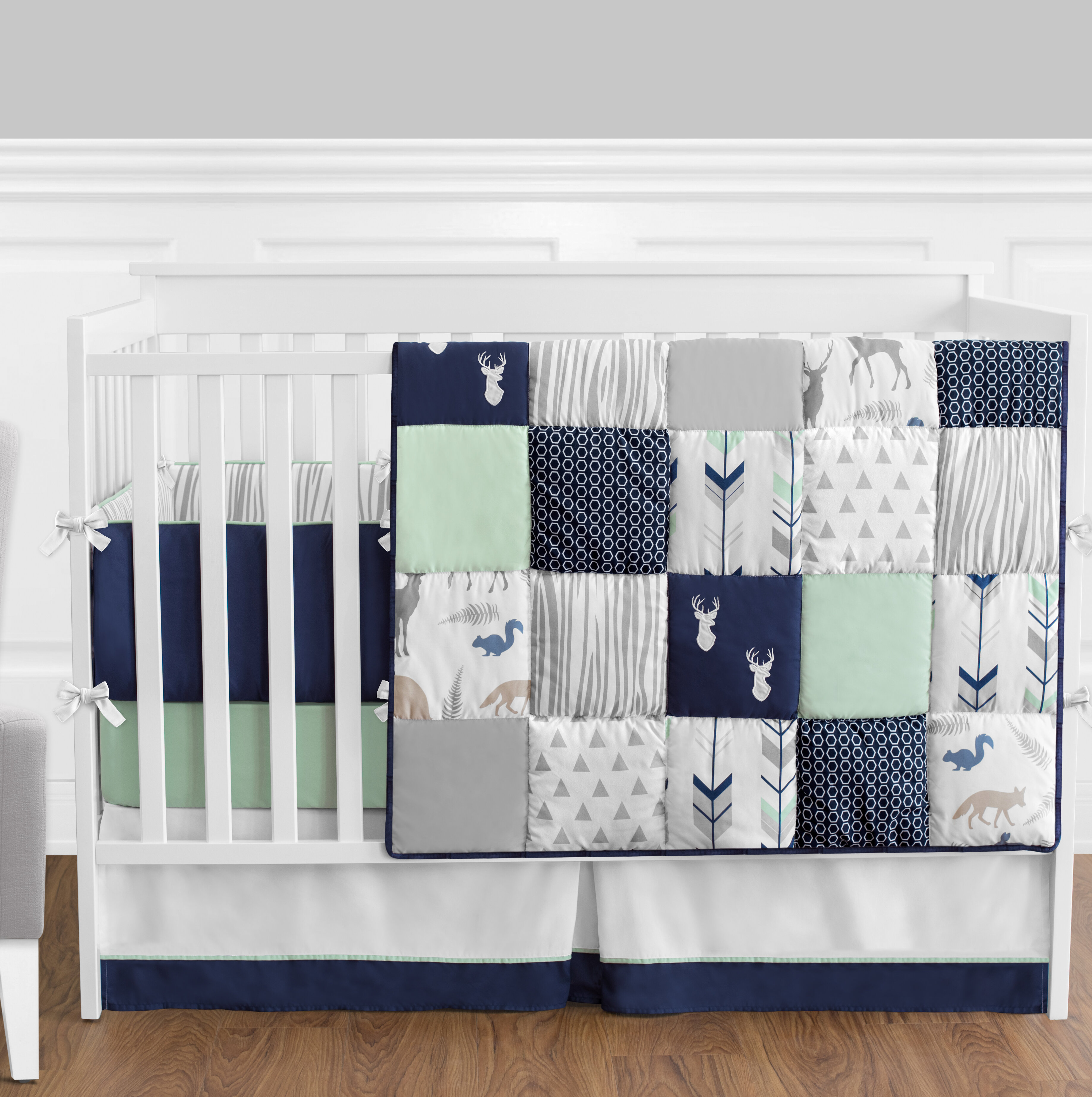 Baby Baby Bedding Mint And Grey Woodsy Deer Girls Baby Bedding