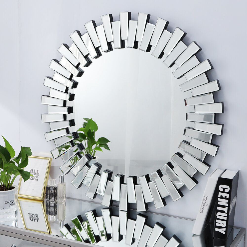 Bedroom Chende Round Mirror Wall Decor Foyer 32'' Large Decorative Mirror with Beveled Glass Frame Modern Accent Mirror for Living Room 