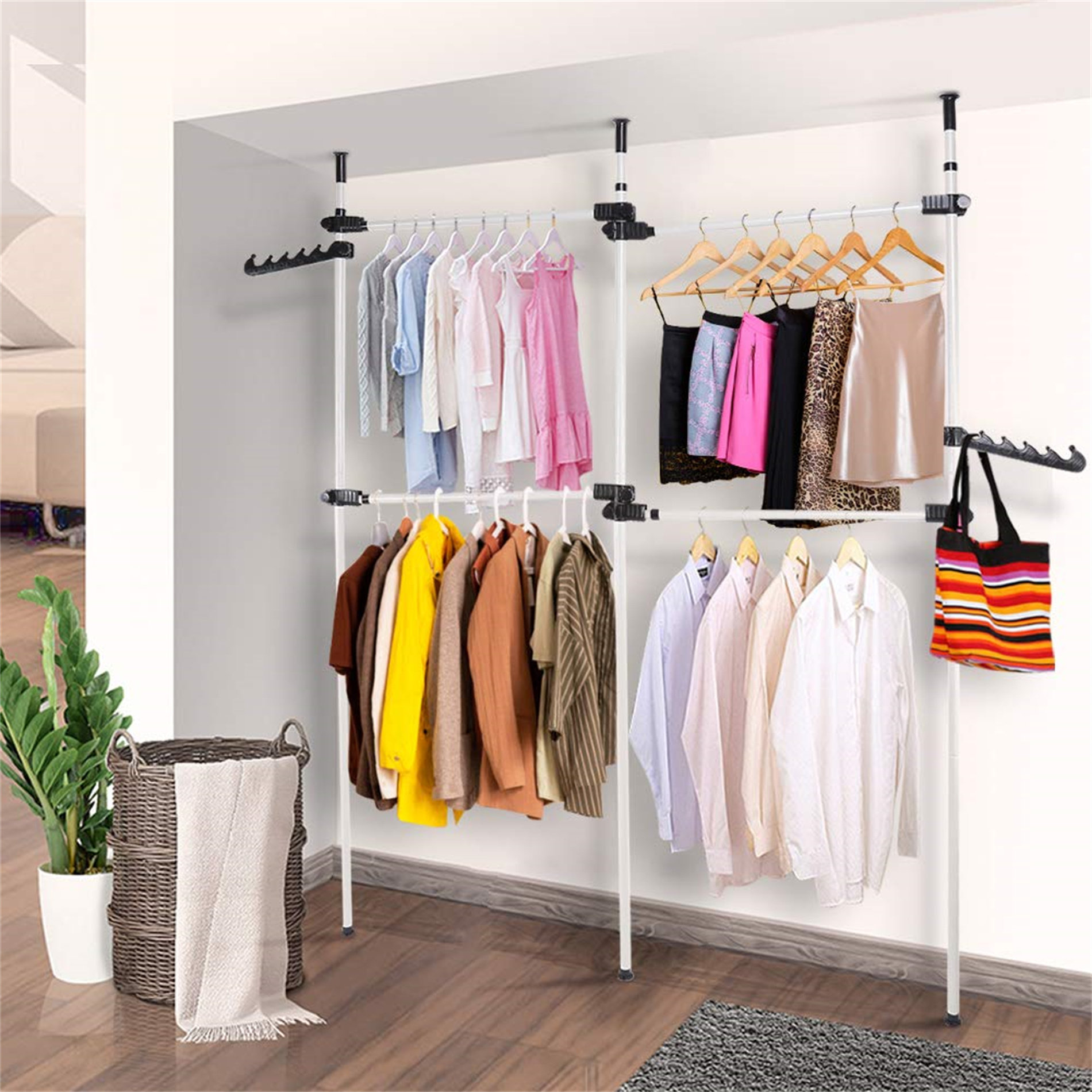 Rebrilliant Adjustable Telescopic Wardrobe Organiser 4 Pole Telescopic Clothes Rail Adjustable