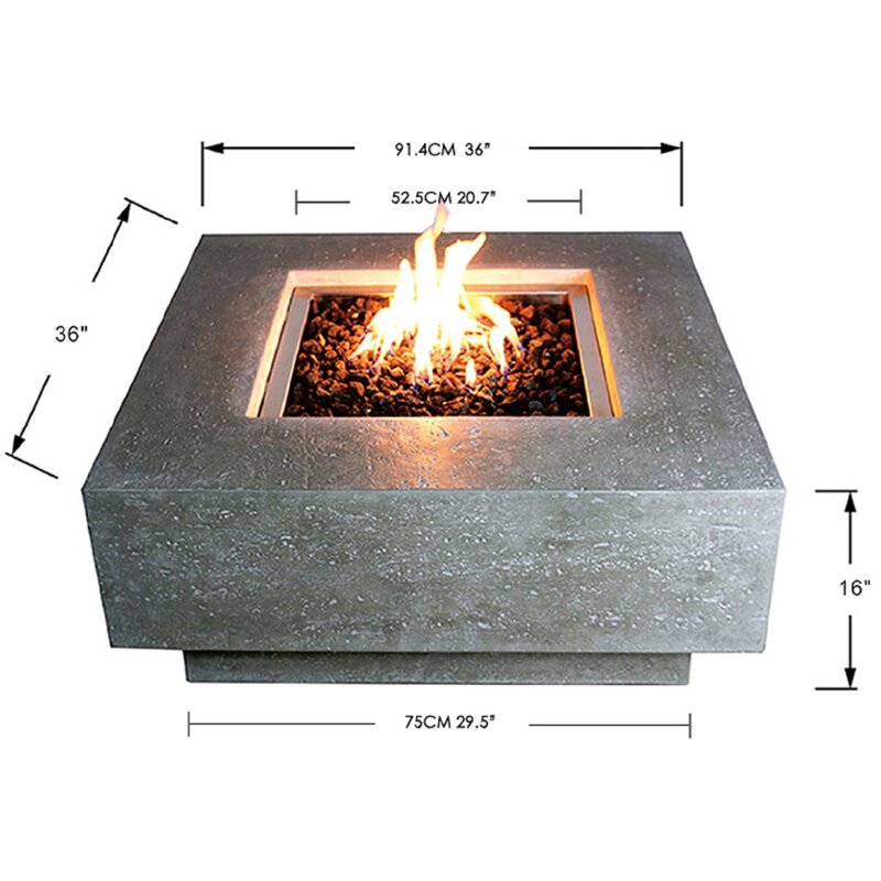 Outdoor Patio Furniture Elementi Fire Pit 60 Rectangular Concrete Natural Gas Fire Table Lava Rock Canvas Cover Are Included Granville Gray Sareg Com