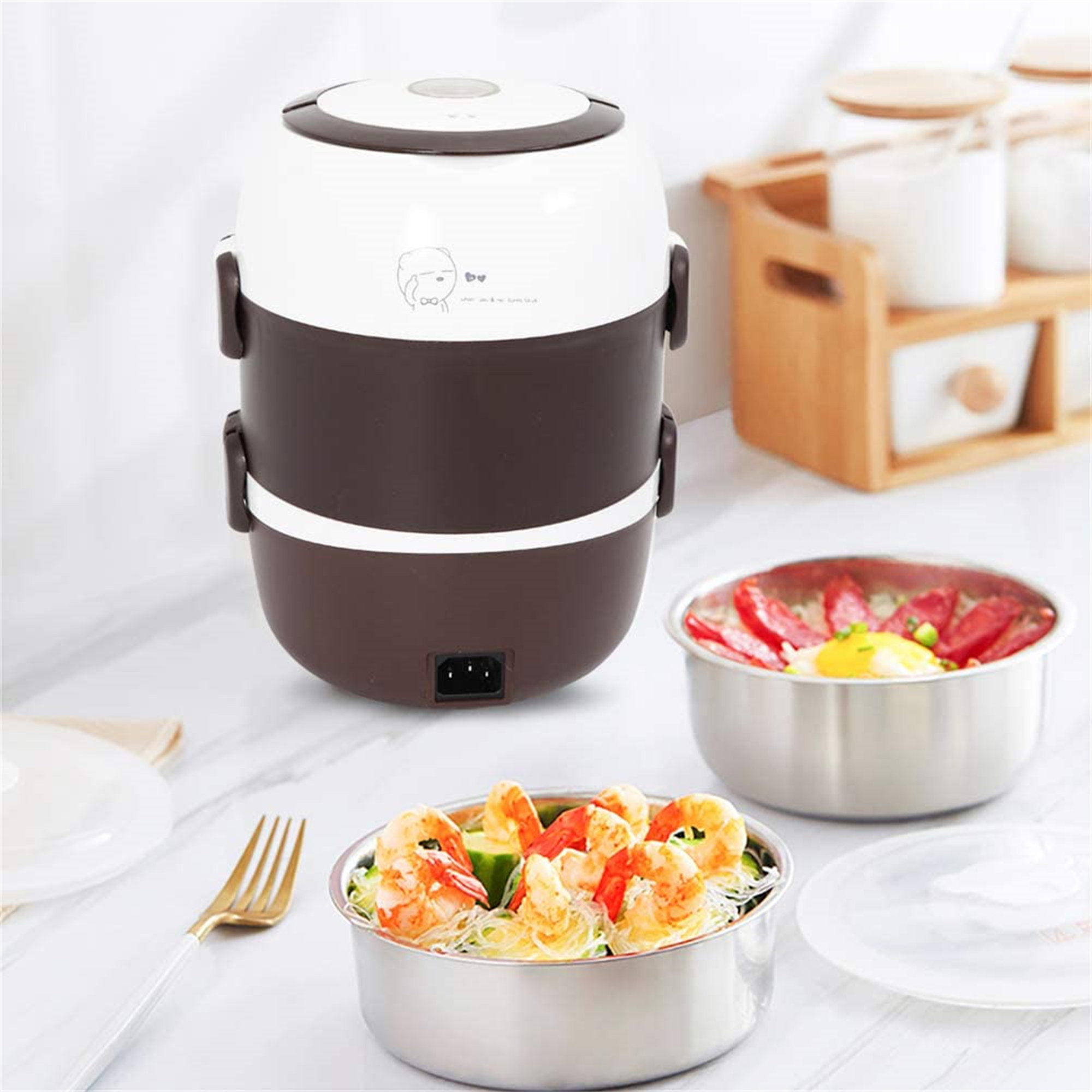 Funten 2 Qt. 110V 200W 3 Layers Portable Heated Bento Lunch Box Steamer