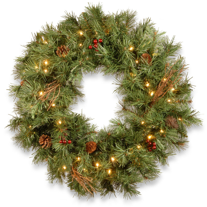 The Holiday Aisle Glistening Lighted Pine Wreath Reviews Wayfair