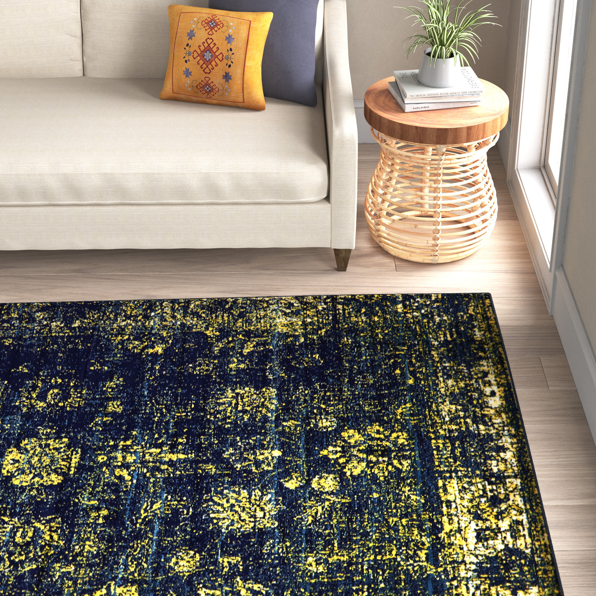 Mistana Tapis Oriental Bleu Marine Jaune Beige Brandt Et Commentaires Wayfair Ca