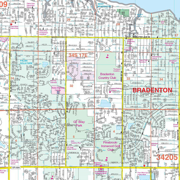 Map Of Bradenton Fl Universal Map Laminated Ra-Bradenton And Manatee County Fl Wall Map, 52" X  59" | Wayfair.ca