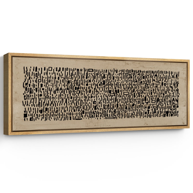 Geometric Line "Abstract Brown Black Wabi Sabi Minimalist Extra Large Framed Artwork Wall Pictures Size: 20" H x 60" W, Frame Color: Natural