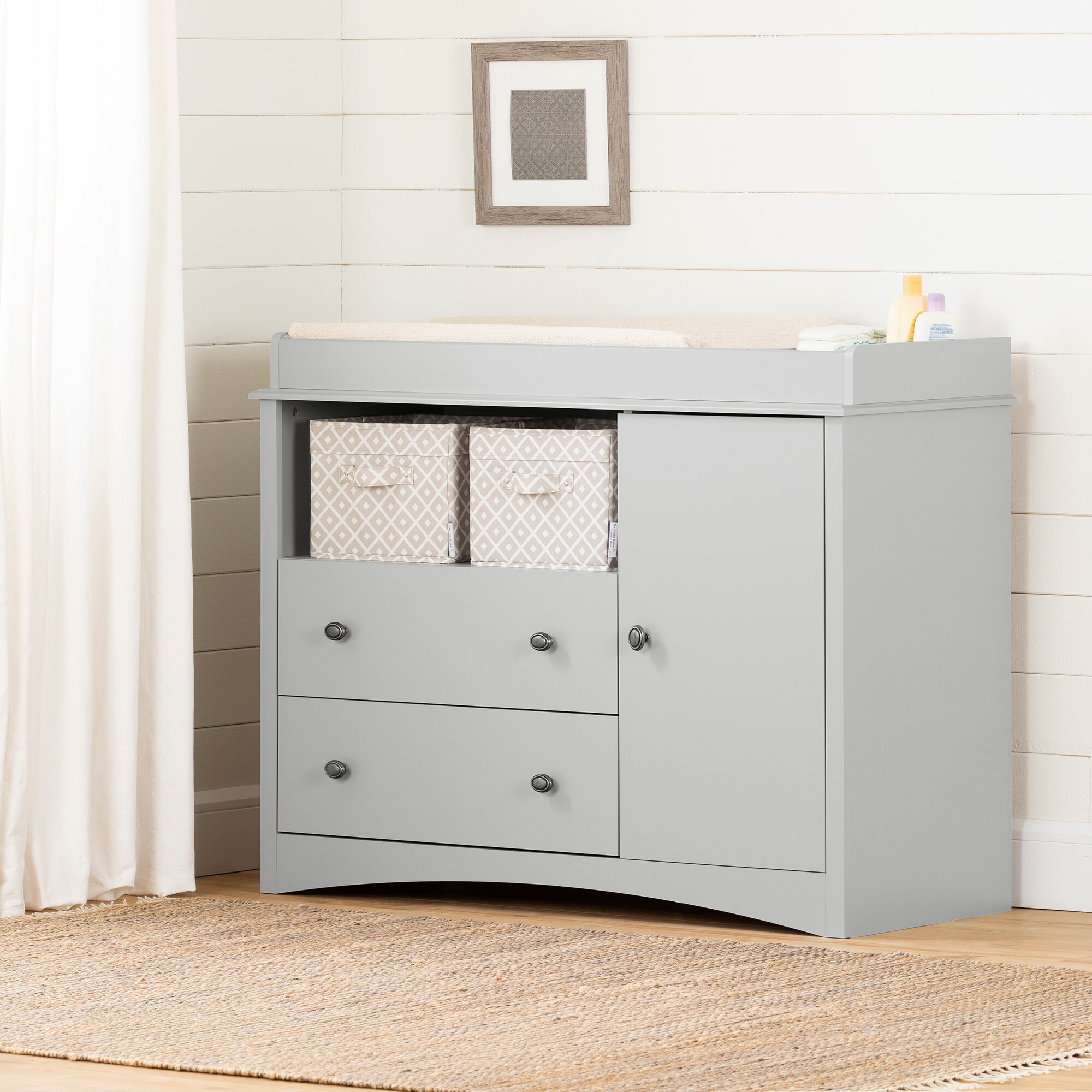 gray baby dresser with changing table