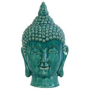 Ceramic Buddha Head Gloss Cyan Figurine