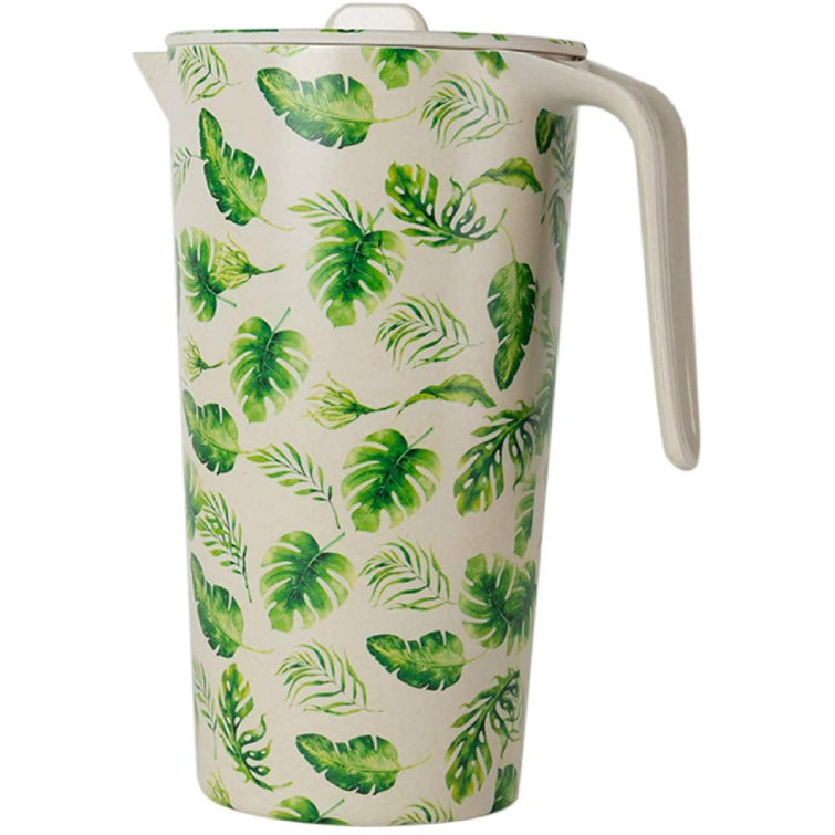 Bayou Breeze Dallon Water Pitcher With Lid And 4 Cups Bamboo Fibre 35 Oz Pitcher Wayfair