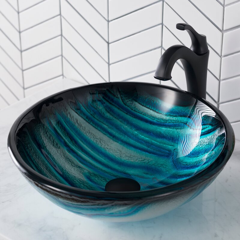 Kraus Handmade Ladon Glass Circular Vessel Bathroom Sink & Reviews ...