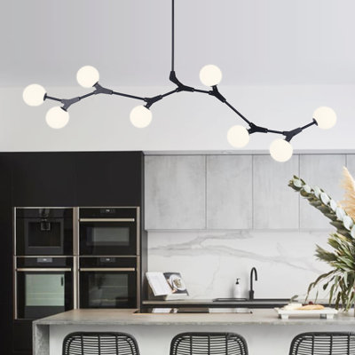 Litzzy 8 - Light Glass Globe Kitchen Island Linear Pendant