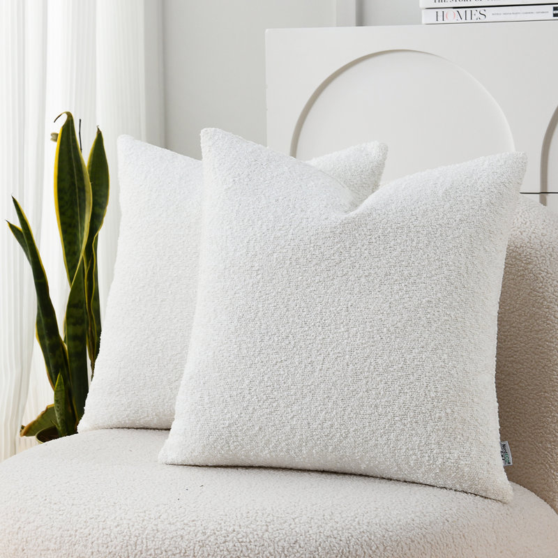 Textured Throw Pillow Covers Textured Boucle Throw Pillow Covers Color/Pattern: White, Size: 22"H x 22"W