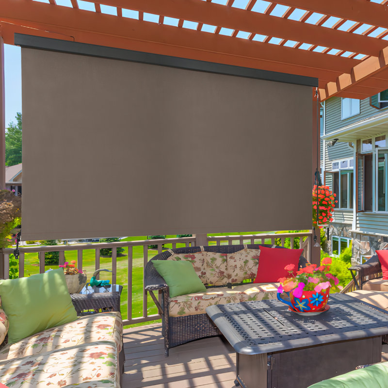 Light Filtering Outdoor Roll-up Shade Color: Mocha, Blind Size: 96"W x 96"L