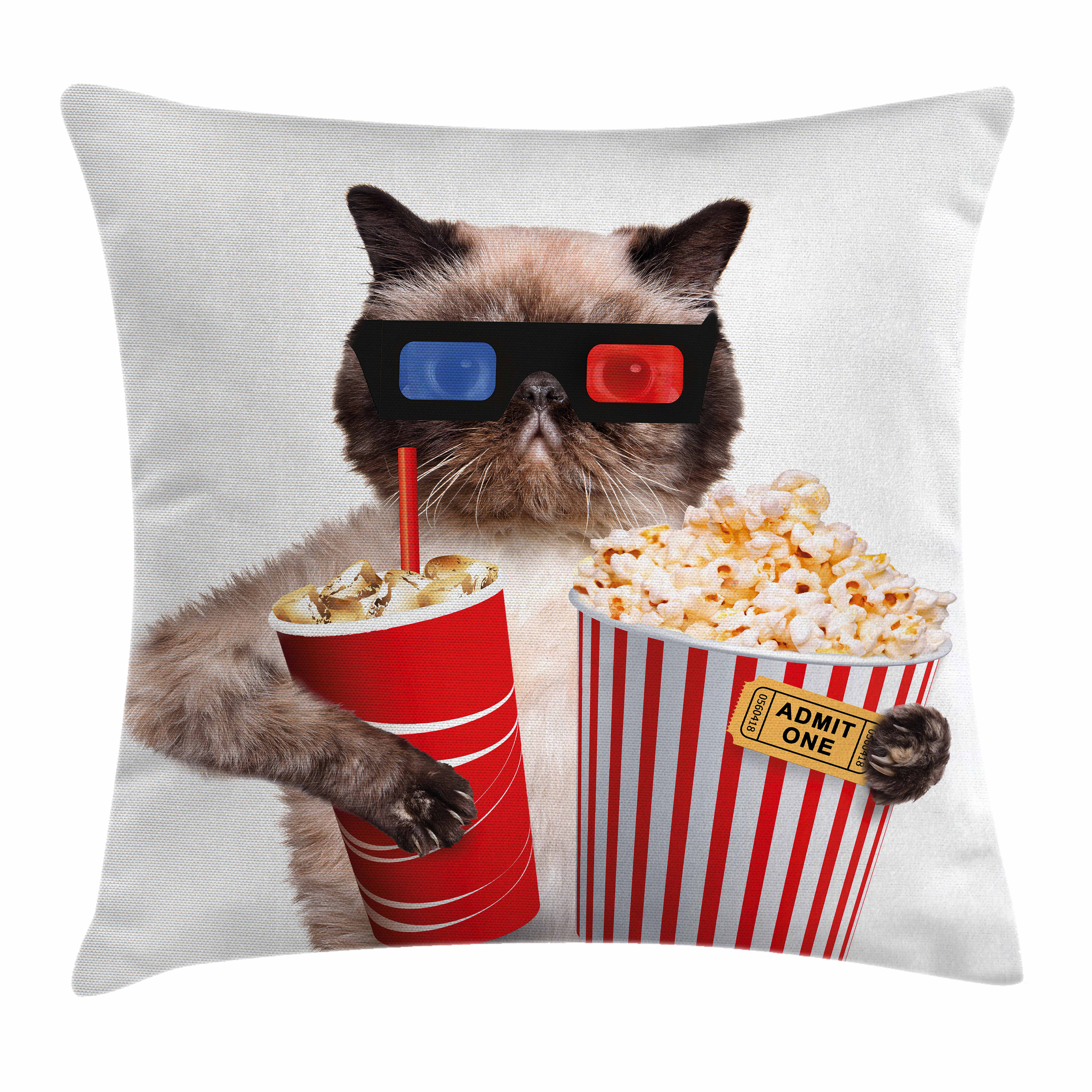 East Urban Home Movie Theater Decor Cat Popcorn Square Pillow
