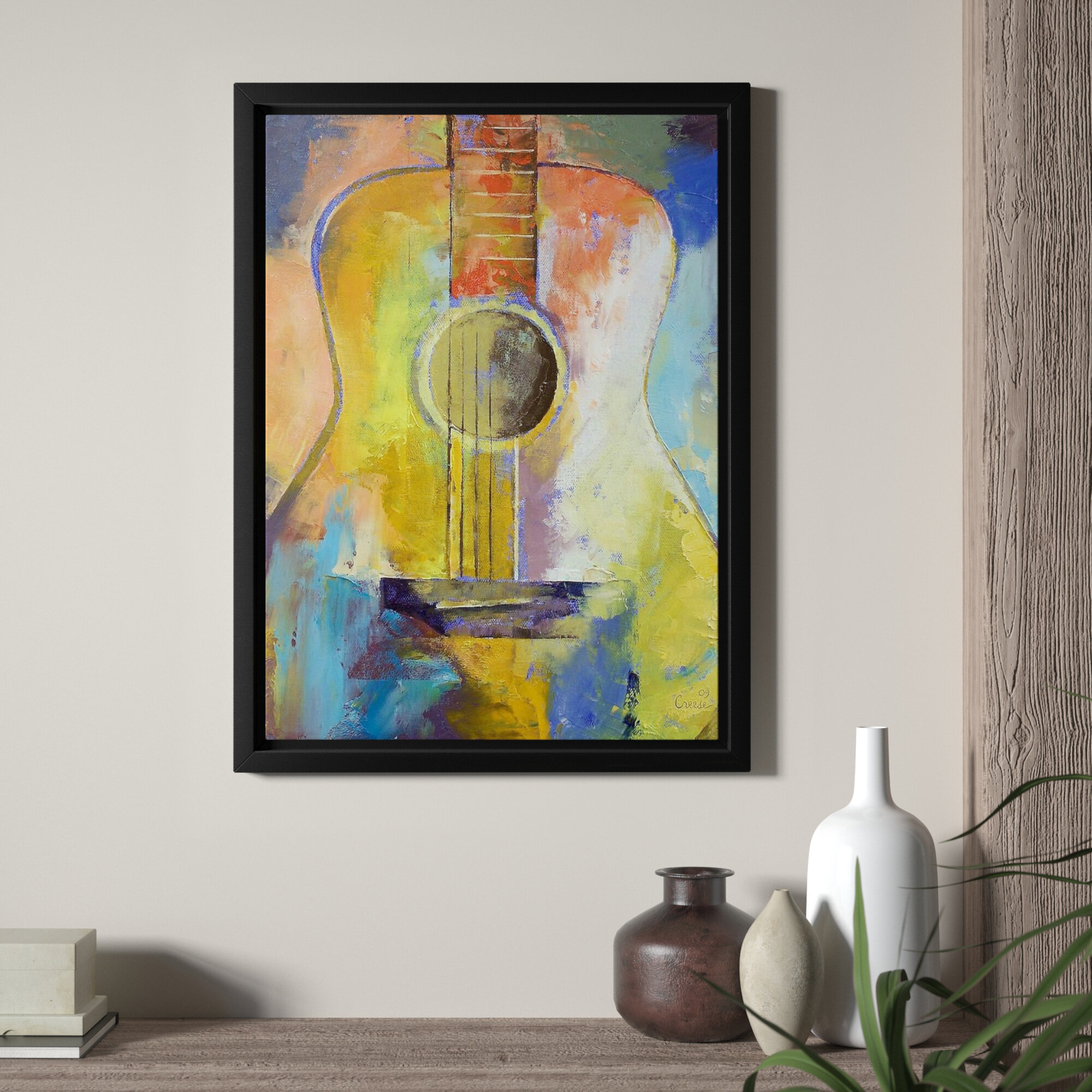 24 by 32 ArtWall Michael Creeses Acoustic Guitar Gallery Wrapped Floater Framed Canvas
