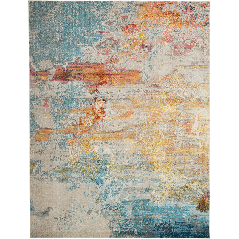 Zipcode Design Talmo Abstract Blue Yellow Ivory Area Rug Reviews Wayfair
