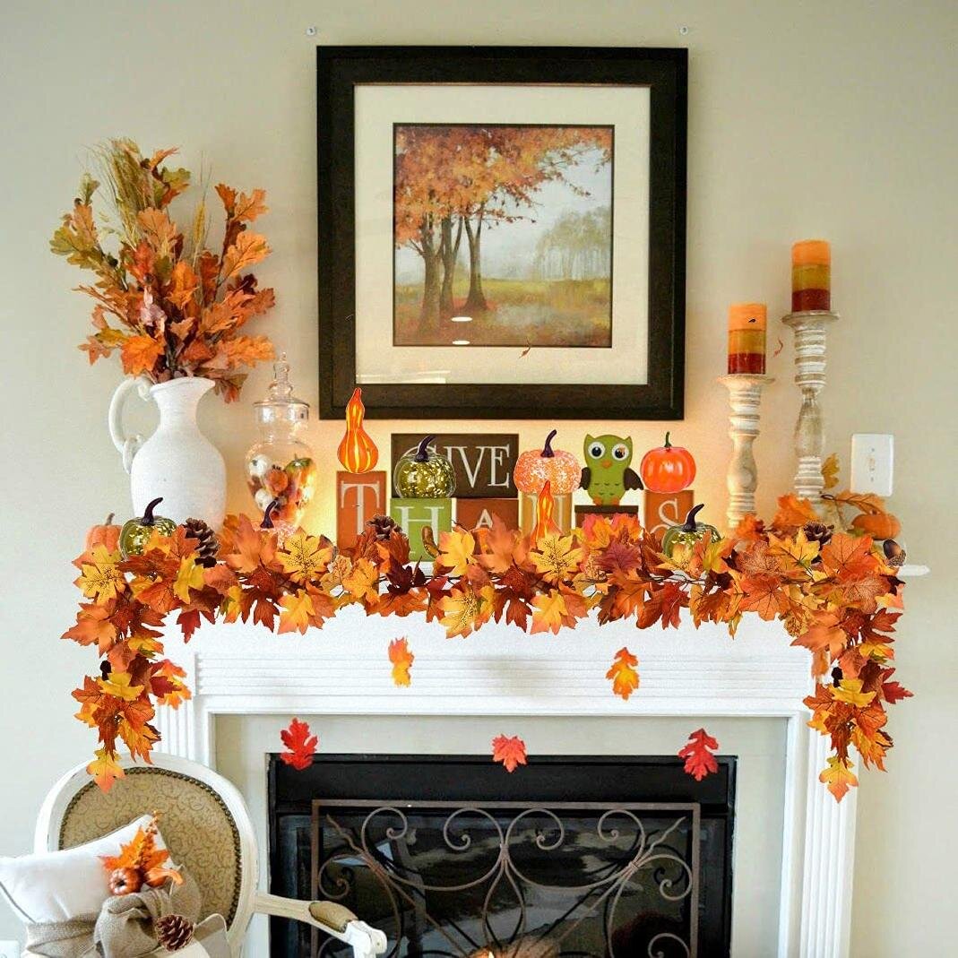 Artificial Fall Wreath Door Garland Maple Leaf Home Wall Decor for Thanksgiving 