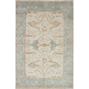 Li Hand Knotted Wool Baby Blue/Cream Area Rug