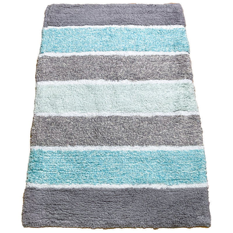 Cervantez Bath Rug Size: 21"W x 34"L, Color: Blue/White