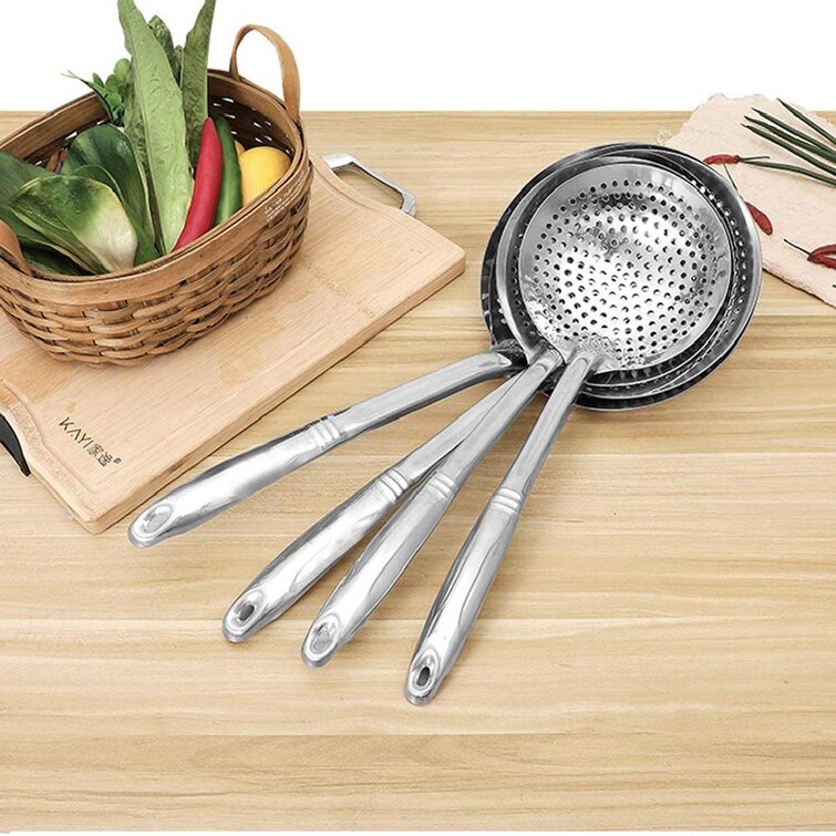 strainer kitchen cooking utensils Durable） Diameter：16 304 stainless steel professional skimming spoon slotted Strainer Ladle Skimmer Slotted Spoon Premium Quality Sieve Colander（Integral Forming
