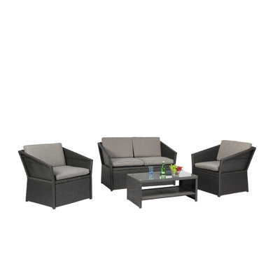 4 Piece Dining Set With Cushions Baner Garden Finish Black