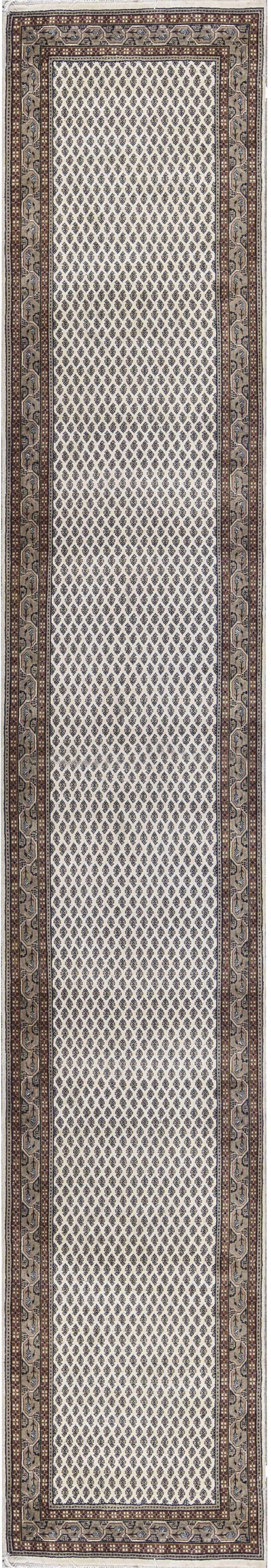 Bokara Rug Co., Inc. HandKnotted HighQuality Cream and Brown Runner