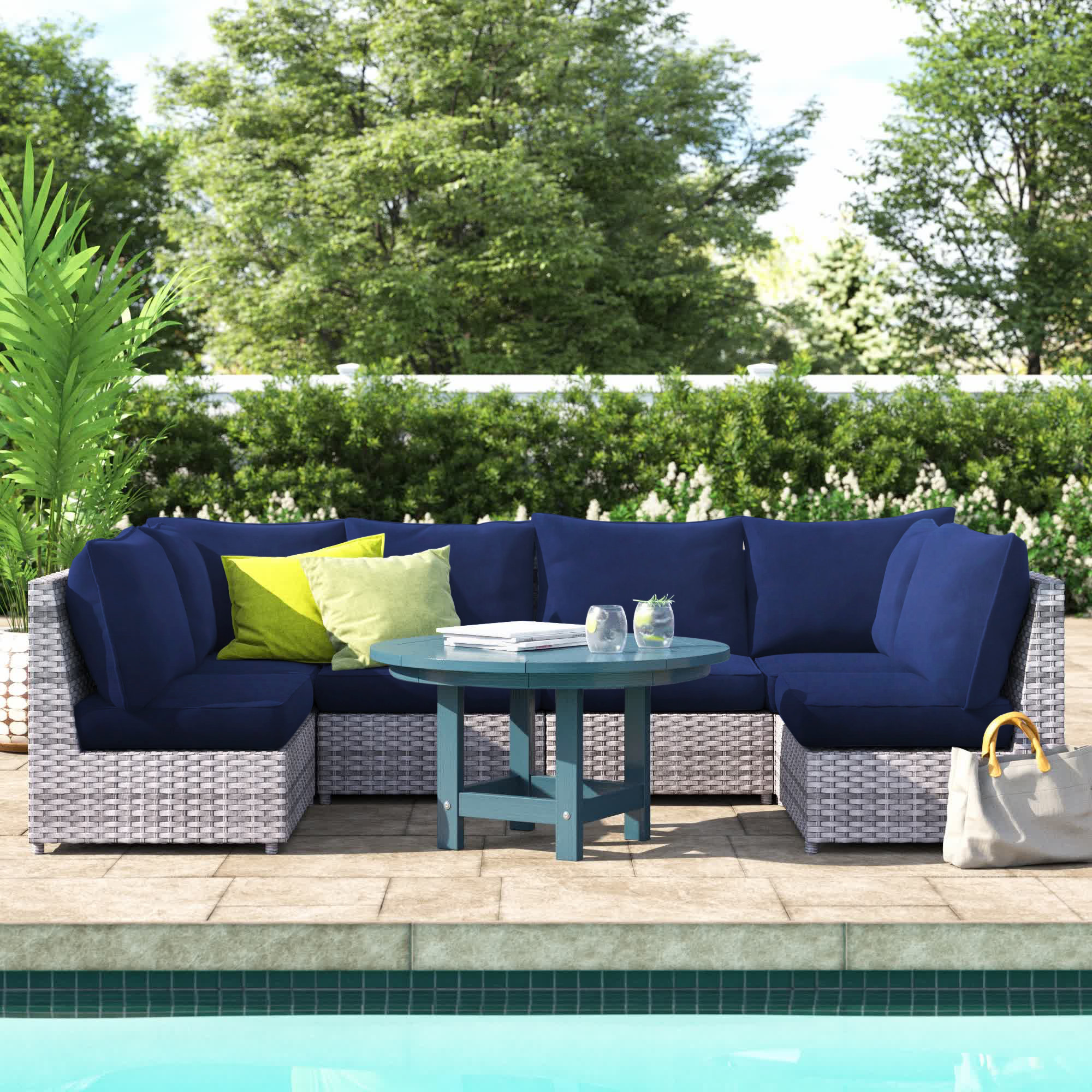 Sol 72 Outdoor™ Kordell 118'' Wide Outdoor Wicker UShaped Patio Sectional with Cushions