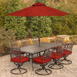 Rhawnhurst Rectangular 8 - Person 41.81'' Long Aluminum Dining Set with Cushions and Umbrella by Astoria Grand