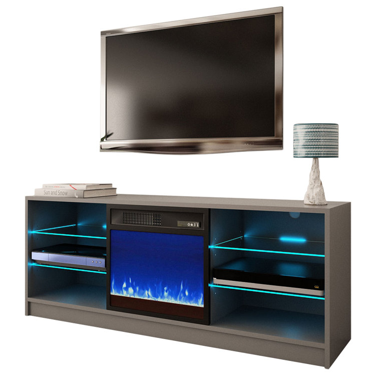 Tv stand with led lights and fireplace clearance