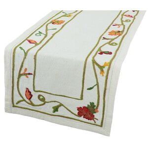 Harvest Vine Crewel Embroidered Table Runner