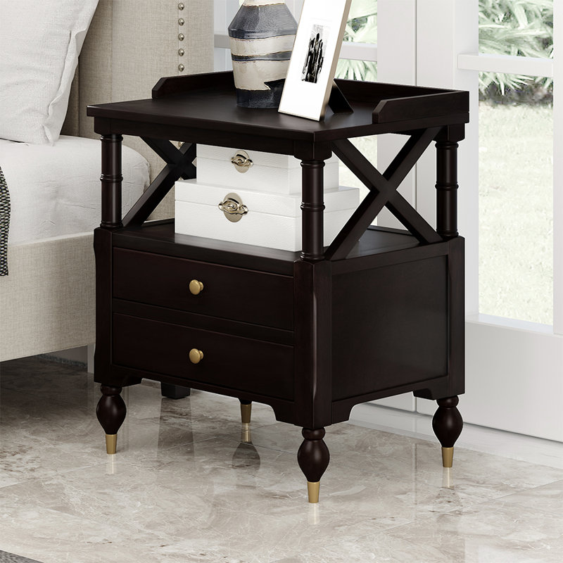 Rosdorf Park Bambi 2 Drawer Solid Wood Nightstand In Black Cherry Wayfair