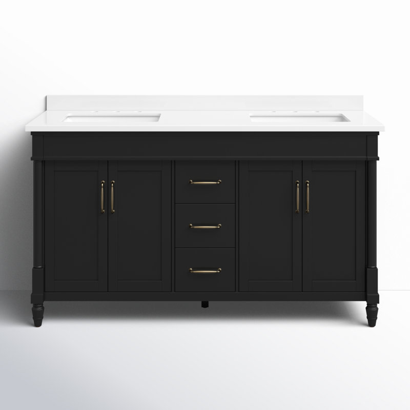 Burdick 60'' Double Bathroom Vanity with Engineered Marble Top Color: Impress Black