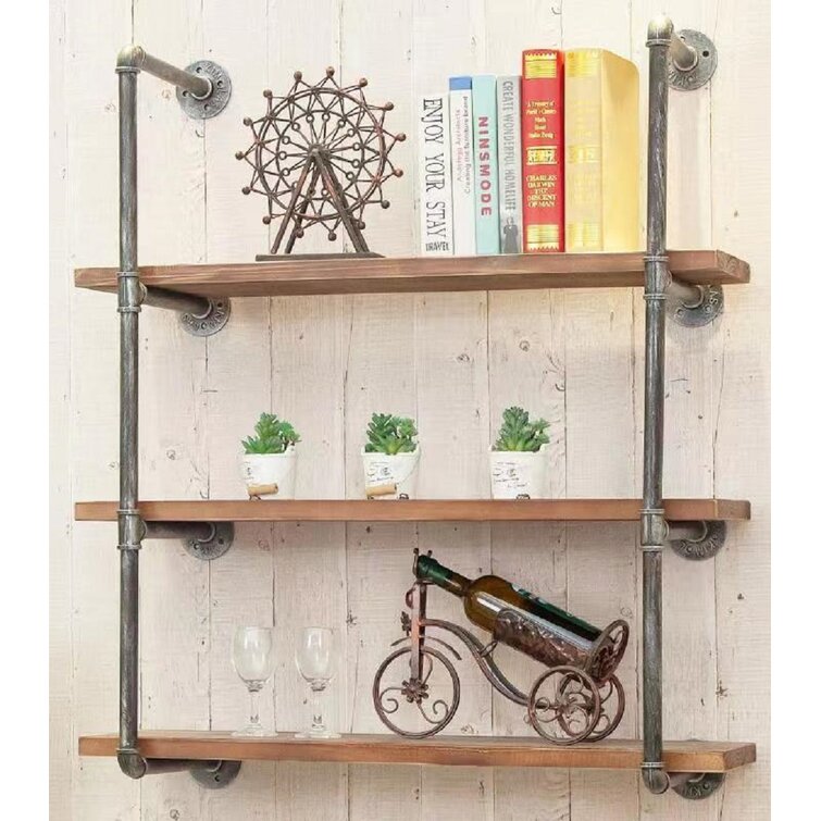 Rustic Wall Shelf Industrial Pipe Shelving Vintage Mounted Bookshelf 3 Level DIY 