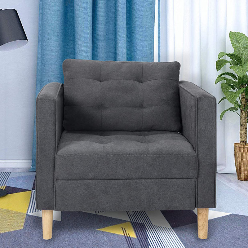 George Oliver Mid Century Modern Fabric Accent Chair With Arms Armchair Comfy Reading Chair For Living Room Office Studio Chair Single Sofa Recliner Couch Bedroom Grey Wayfair Ca
