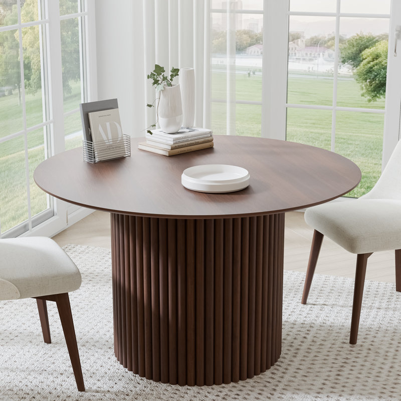 (INCOMPLETE NO MIDDLE BASE) Maianh 30\"H Round Wood Dining Table Pedestal Kitchen Table Size: 30\"H x 46\"L x 46\"W, Color: Natural Wood