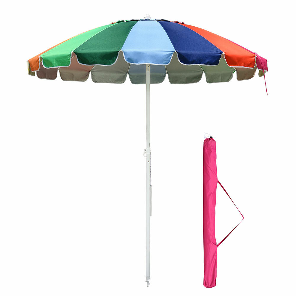 Freeport Park Metal Rainbow Beach Patio Umbrella 16 Rib Tilt Market Table Umbrella Outdoor Sunshade Cover Sand Anchor Wayfair Ca