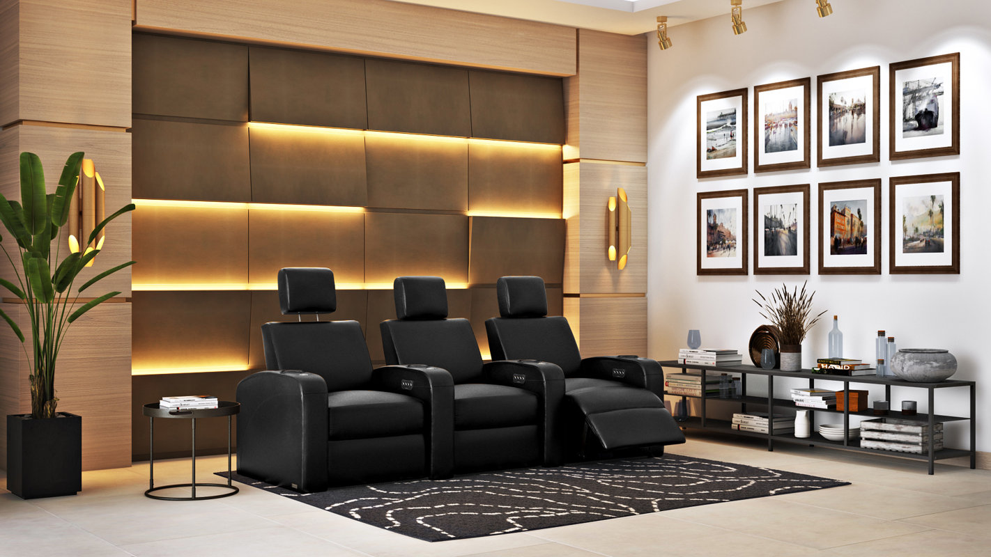 Freeport Park Recline Leather Home Theater Sofa Row Of 3 Recline Leather Home Theater Sofa Row Of 3