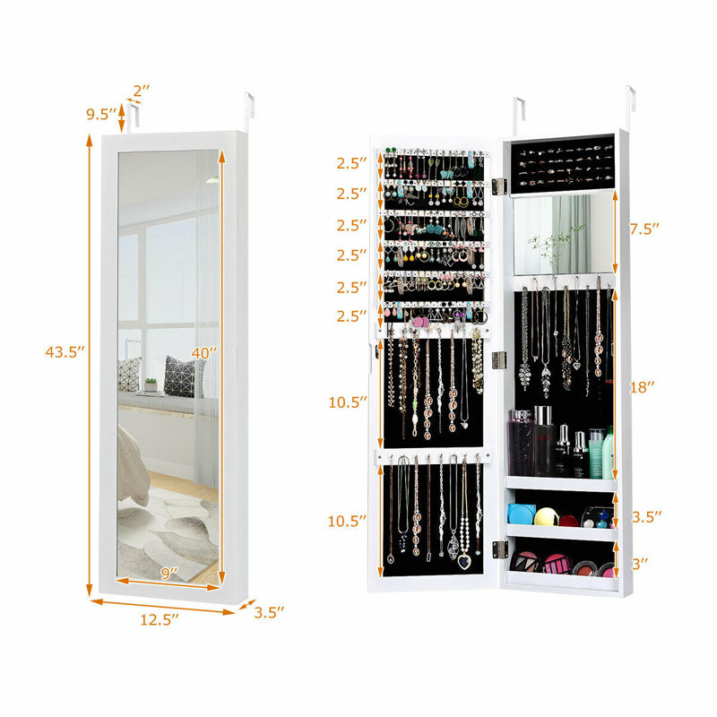 Ebern Designs Costway Wall Door Mounted Mirrored Jewellery Cabinet Armoire Storage Organizer White Reviews Wayfair Ca