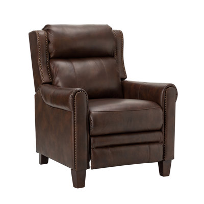 Anjalina 32.48'' Wide Genuine Leather Manual Recliner with Nailhead