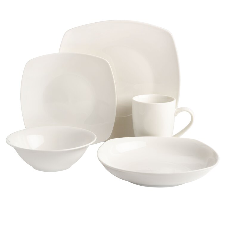 Square Porcelain Liberty Hill 30-Piece Dinnerware Set White Service for 6