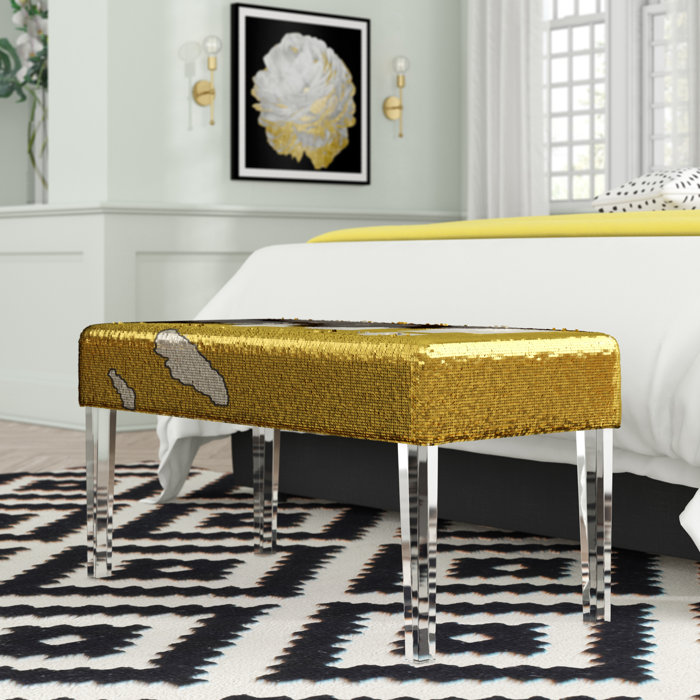 Feuer Sequin Upholstered Bench With Acrylic Leg Feuer Sequin Upholstered Bench With Acrylic Leg