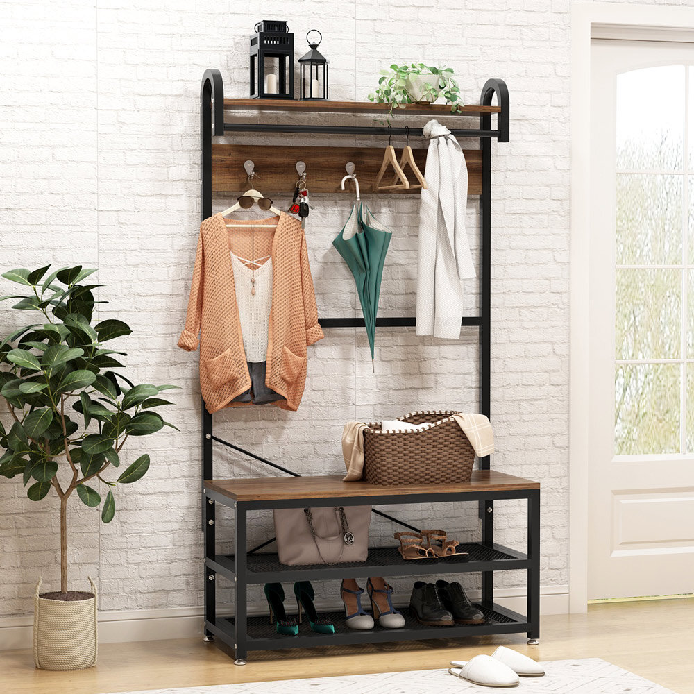 hall tree with storage bench and coat rack