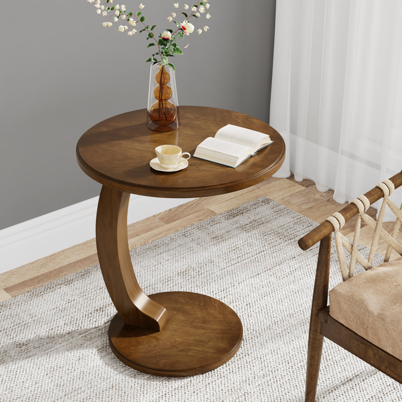 Solid Wood C-Shaped Round End Table Color: Walnut