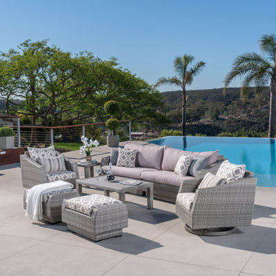 Johana 8 Piece Rattan Sunbrella Sofa Seating Group With Cushions Wade Logan Fabric Wisteria Lavender