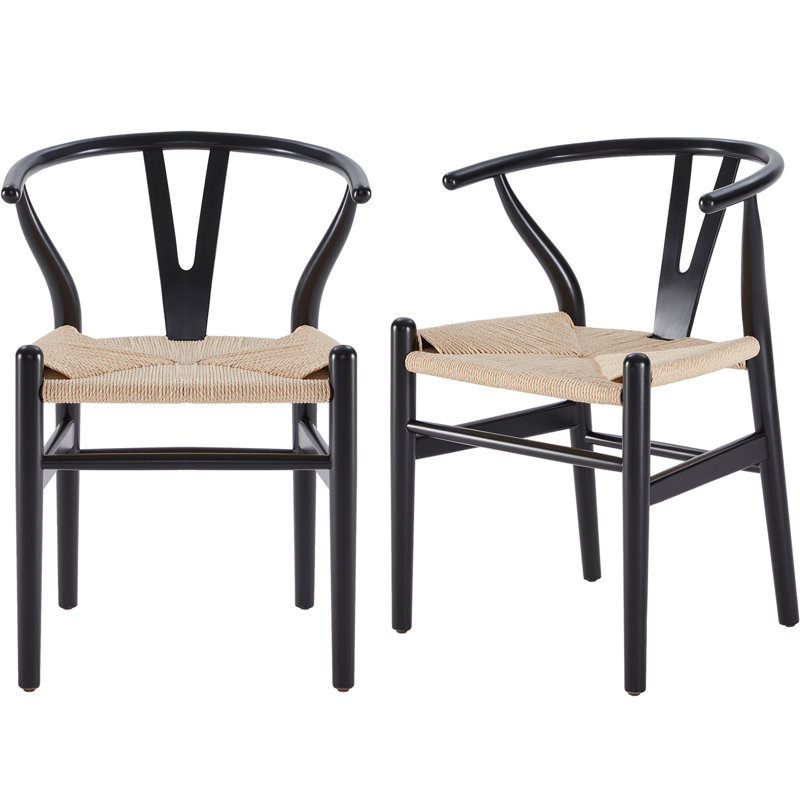 Soliel Solid Weave Wood Dining Chair Color: Black/Beige