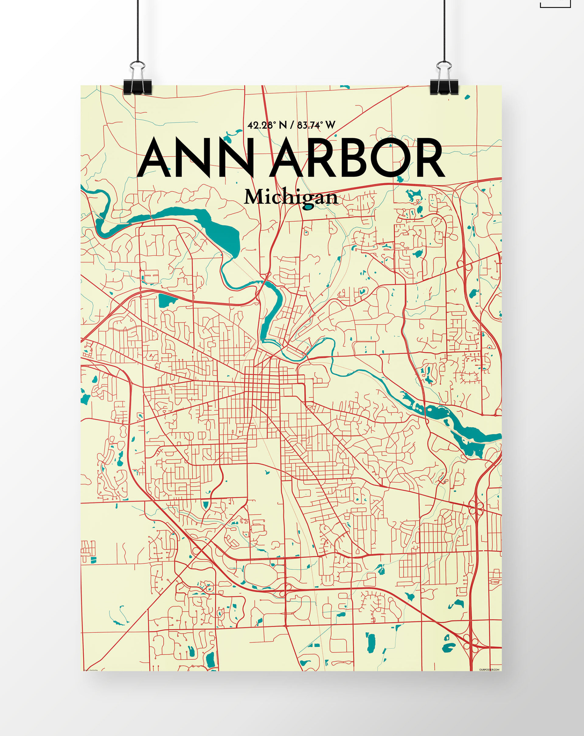 Map Of Ann Arbor East Urban Home Ann Arbor City Map - Unframed Graphic Art | Wayfair.co.uk