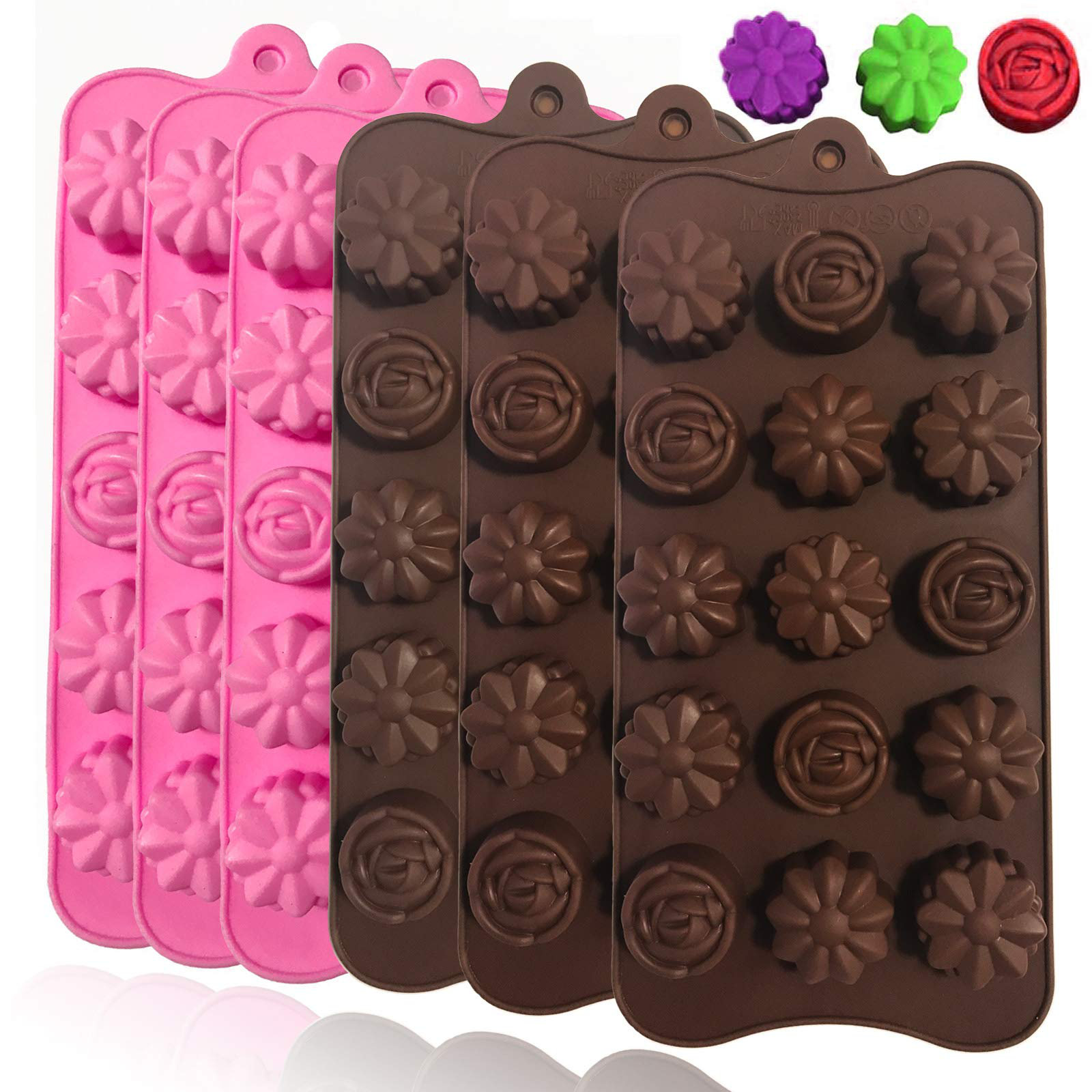 Econo Terrain 6 Pieces Flower Shape Chocolate Candy Candle Molds, 15 Cavity  Silicone Wax Soap Jello Gummy Ice Cubes Tray Baking Mould For Wedding,  Festival, Parties And DIY Crafts - Pink, Chocolate | Wayfair