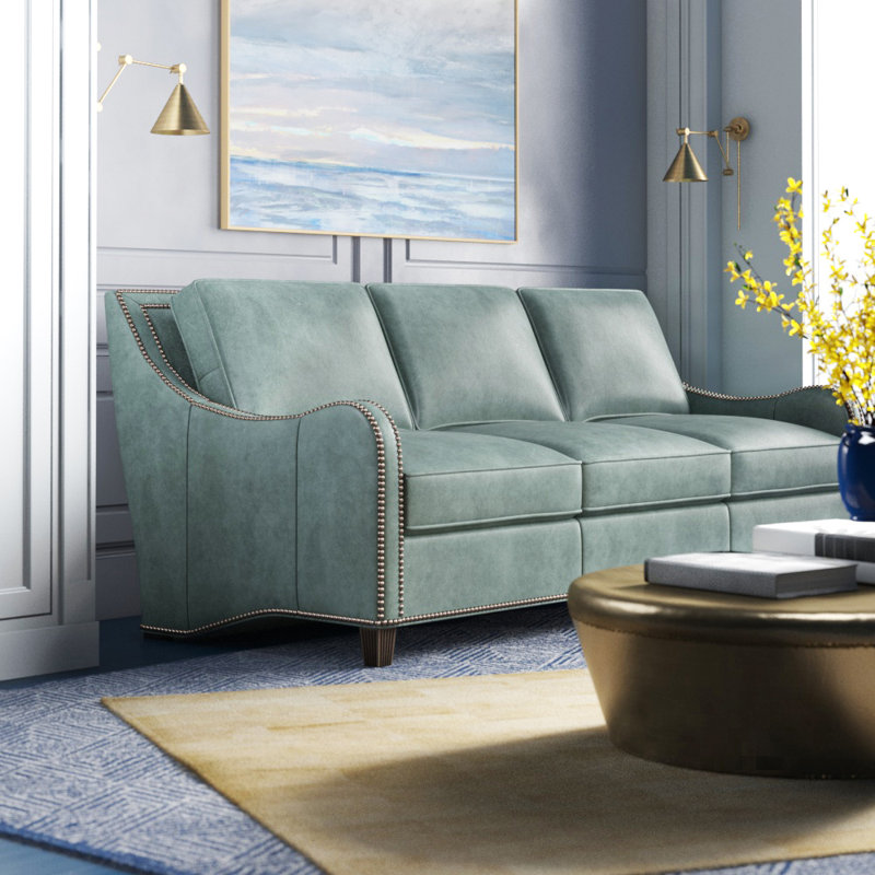 Tommy Bahama Home Twin Palms Genuine Leather 84 5 Tuxedo Arm Sofa