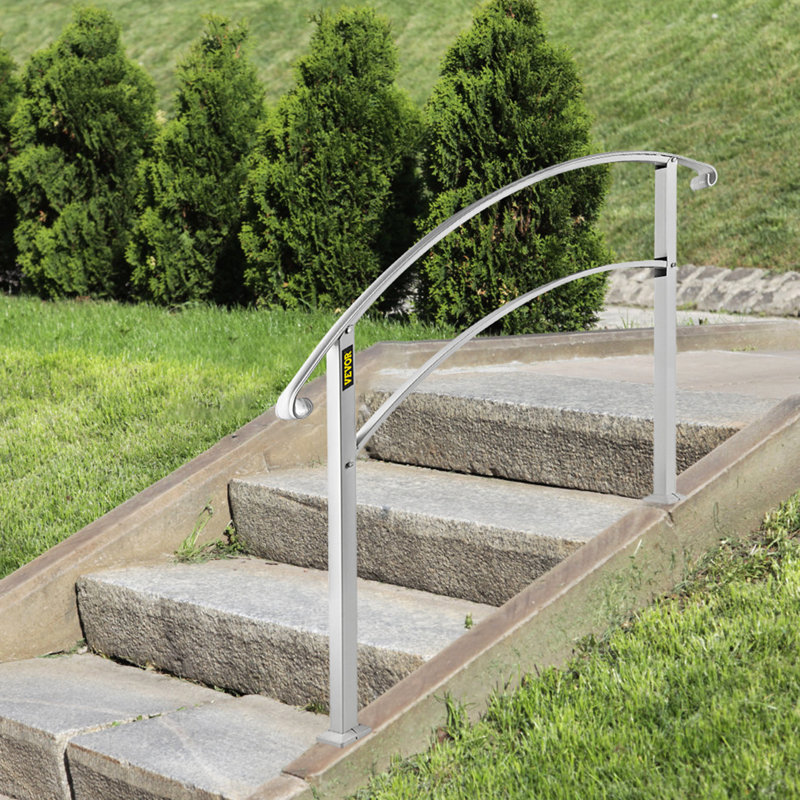 VEVOR Handrails for Outdoor Steps Adjustable Wrought Iron Handrails Size: 38" H x 36" W x 3.9" D, Finish: White
