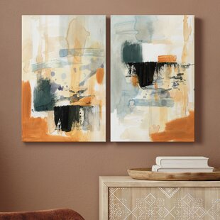 Contemporary Original Paintings Set of Two Unframed 12 W x 18 H Blue White Grey & Gold
